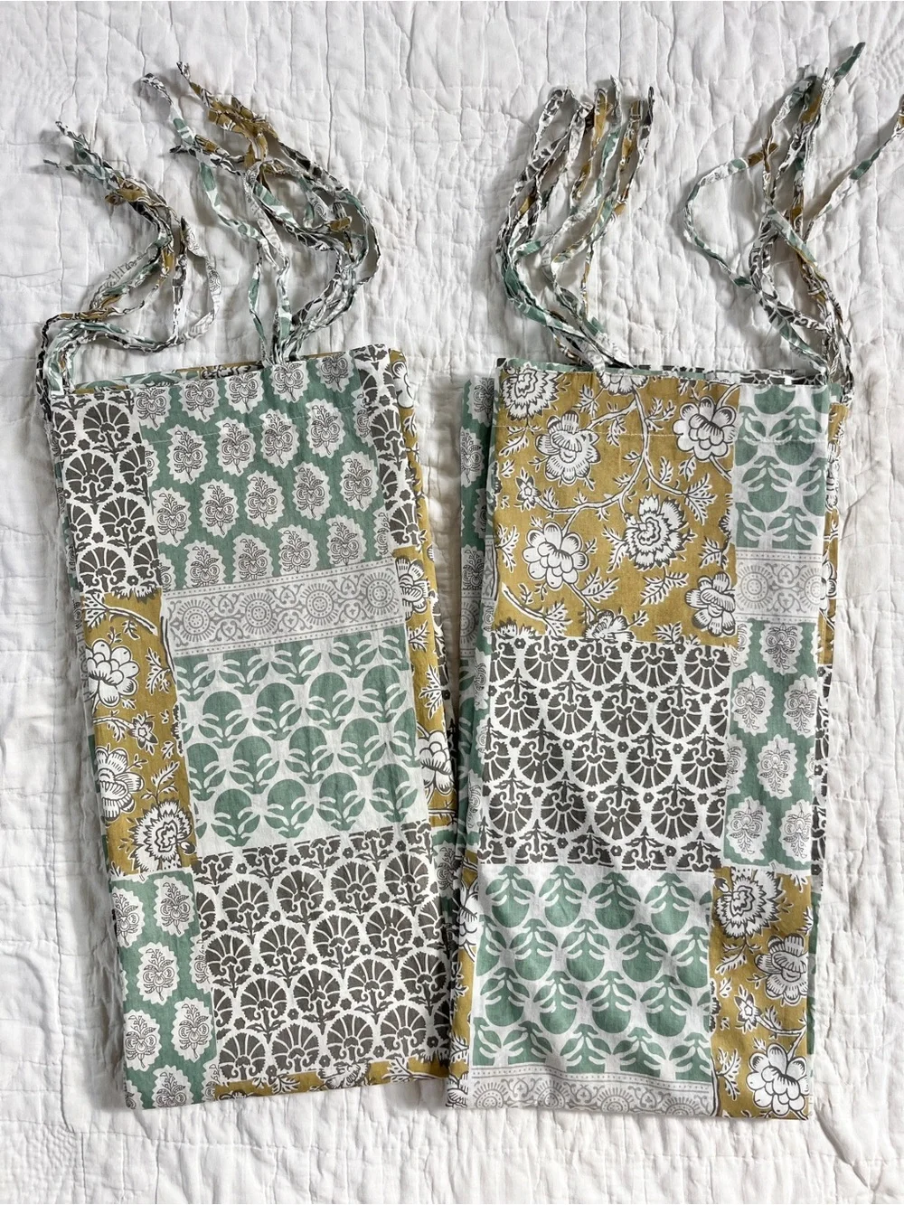 x2 Boho Semi Sheer Block Print Tie Top Cotton Curtain Panels World Market 40x84